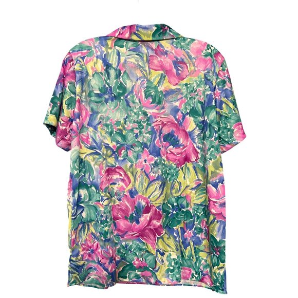 Vintage 60/70s Womens Floral Short Sleeve Blouse Size Medium Polyester USA - Picture 8 of 9